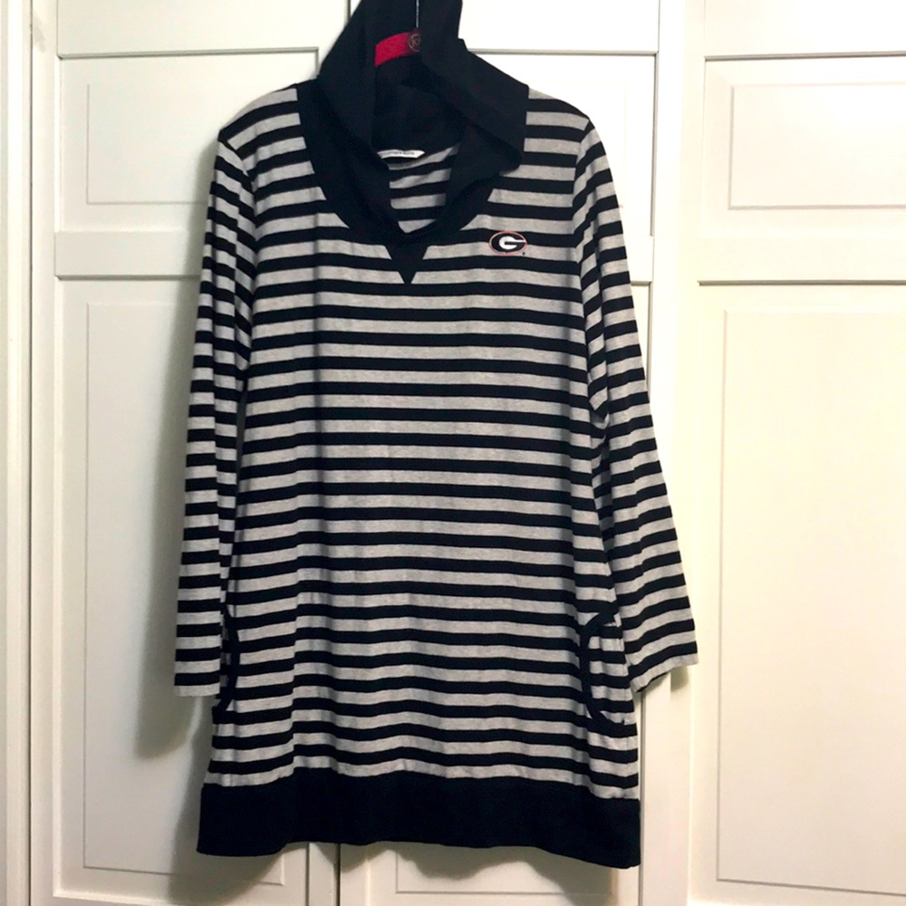 GA BULLDOGS L/S Hooded Tunic Top BLK/Grey SZ-XXL